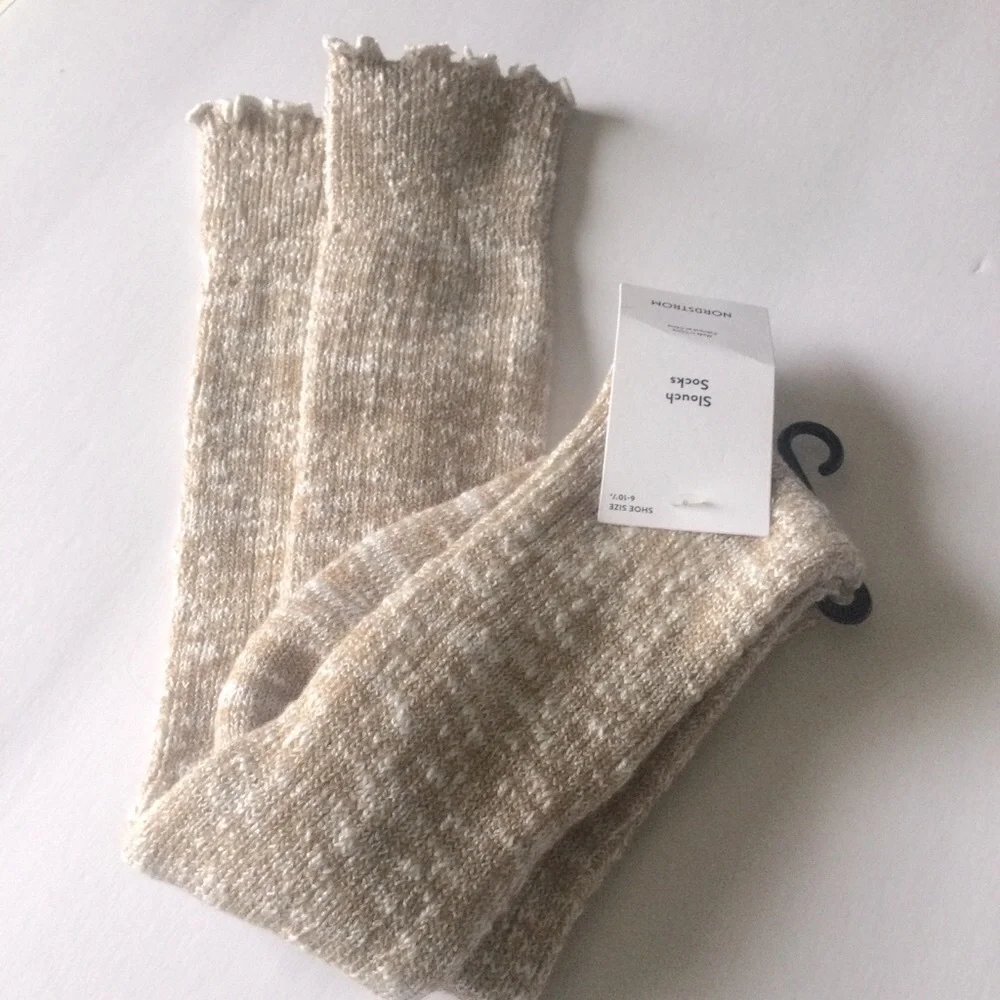 NORDSTROM KNEE HIGH SLOUCH SOCKS TAN DOESKIN MARL OS NWT